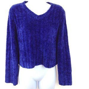 Vintage 80's Blue Chenille Knit Cropped Sweater